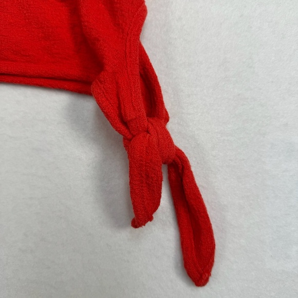 Madewell Short Sleeve Side Tie Bottom Womens Size Medium Red Guaze TexturedMadew - Picture 8 of 8